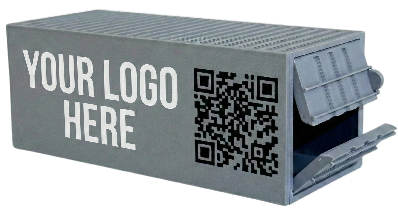 Custom QR-enabled mini shipping container.